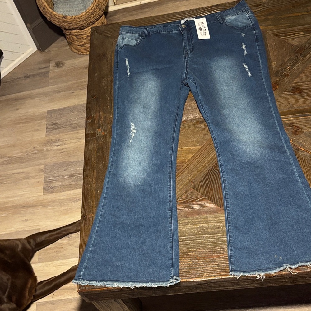 Crazy Train Distressed Blue Flare Jeans